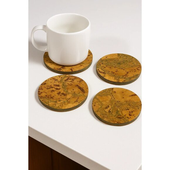 Set of 4 Cork Coasters, Rustic, Drink, Round Trivet, Natural Cork, Eco Friendly - Picture 1 of 4